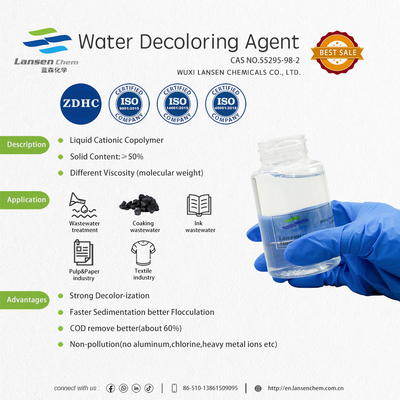 Thuốc làm mất màu nước PolyDCD Dicyandiamide Formaldehyde nhựa Ammonium Cationic Copolymer Quaternary Hiệu quả tuyệt vời trong việc làm mất màu, ngưng tụ và loại bỏ COD
