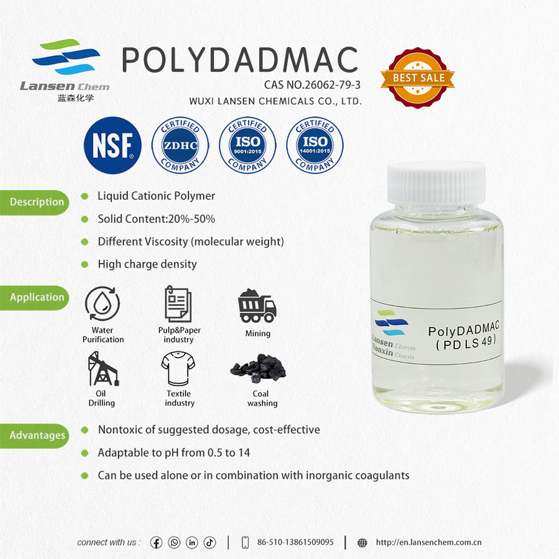 Loại chất lỏng Chất xử lý nước uống Polydadmac Coagulant Ứng dụng phổ rộng Không độc hại Tương thích với môi trường An toàn